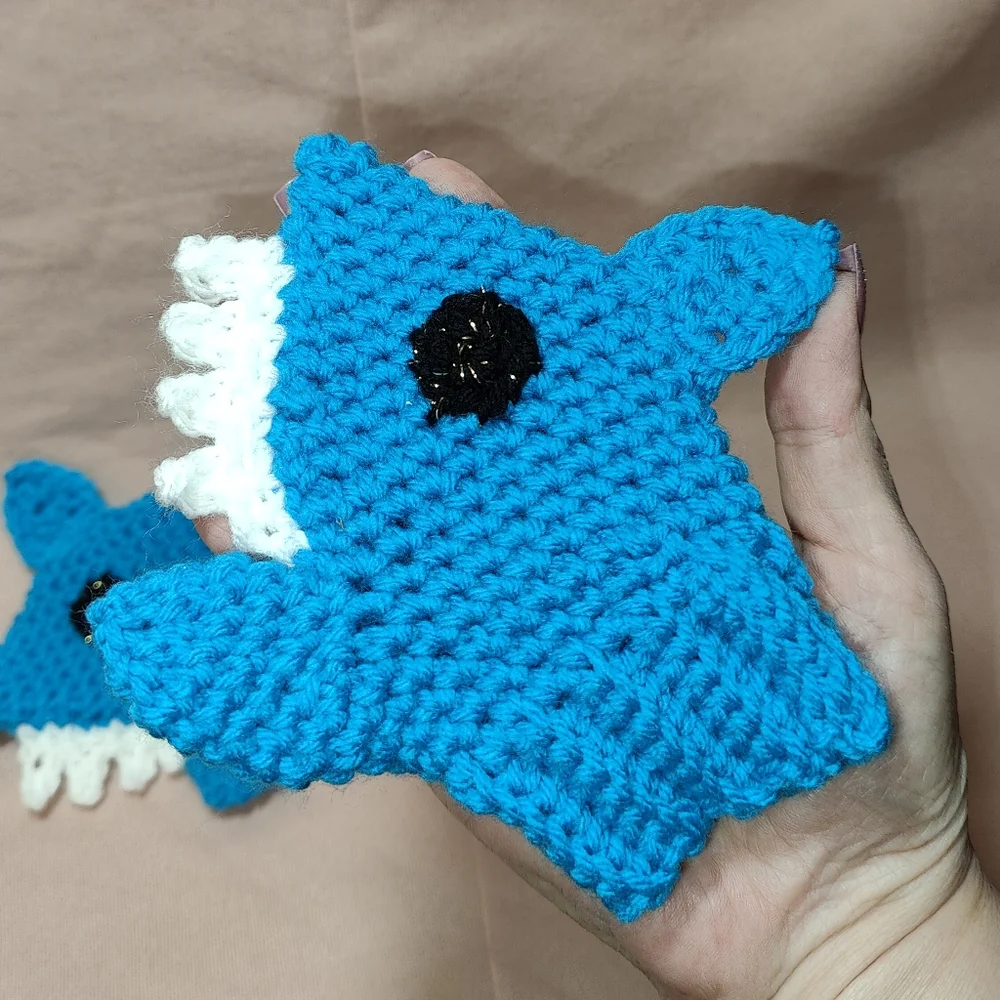 Handmade Crochet Blue Shark Child Mittens